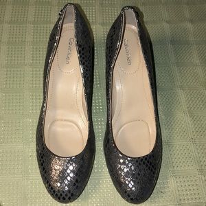 Calvin Klein Women's Silver Snake Pattern Wedges